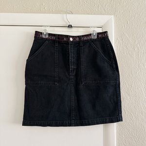 Vintage 90s Tommy Hilfiger Black Denim Mini Skirt Size 12